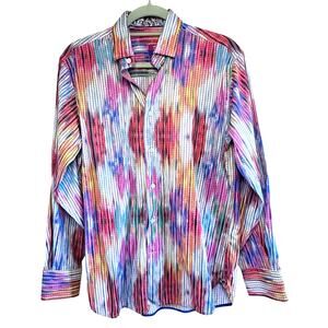 Mens Viscontt Black multi-color button down top size medium